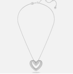 Swar*vski - Una Heart Chain Gooseneck White Rhodeum Plated Neckless 5626176