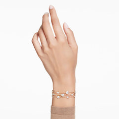 Swar*vski -Imber wide bracelet, Round cut, White, Gold-tone plated-5680095
