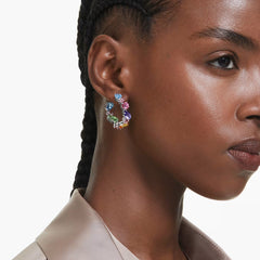 Swar*vski -Gema hoop earrings Asymmetrical design, Mixed cuts, Small, Multicolored, Rhodium plated-5692412-Delivery After 10th Mahram