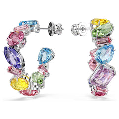 Swar*vski -Gema hoop earrings Asymmetrical design, Mixed cuts, Small, Multicolored, Rhodium plated-5692412-Delivery After 10th Mahram