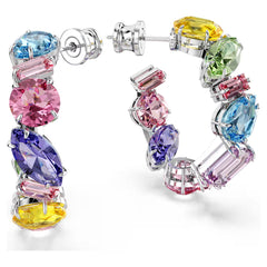 Swar*vski -Gema hoop earrings Asymmetrical design, Mixed cuts, Small, Multicolored, Rhodium plated-5692412-Delivery After 10th Mahram