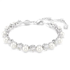 Swar*vski -Matrix Tennis bracelet Crystal pearl, Round cut, White, Rhodium plated 5689625