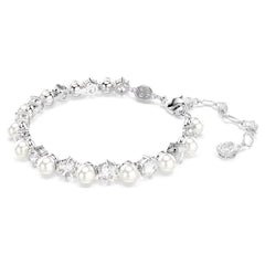 Swar*vski -Matrix Tennis bracelet Crystal pearl, Round cut, White, Rhodium plated 5689625