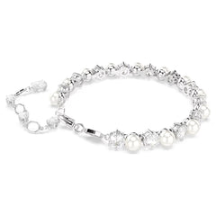 Swar*vski -Matrix Tennis bracelet Crystal pearl, Round cut, White, Rhodium plated 5689625