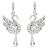Swar*vski -Swan earrings Swan, White, Rhodium plated-5723388