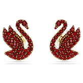 Swar*vski -Swan stud earrings Crystal pearl, Swan, Red, Gold-tone plated-5650063