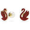 Swar*vski -Swan stud earrings Crystal pearl, Swan, Red, Gold-tone plated-5650063
