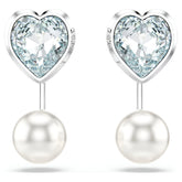 Swar*vski -Imber earring jackets Crystal pearl, Heart cut, Heart, Blue, Rhodium plated-5711347