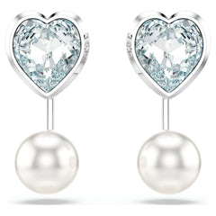 Swar*vski -Imber earring jackets Crystal pearl, Heart cut, Heart, Blue, Rhodium plated-5711347