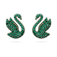 Swar*vski -Swan stud earrings Swan, Green, Rose gold-tone plated