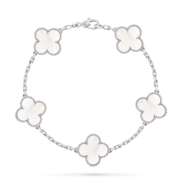 VCA-Vintage Alhambra bracelet, 5 motifs-white