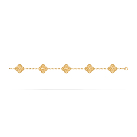 سوار VCA-Vintage Alhambra، 5 حلي، مطلي بالذهب الأصفر عيار 18 قيراطًا وذو سطح محفور.