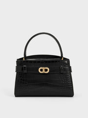 Charles & Ke*th - Aubrielle Croc-Effect Top Handle Bag - Black