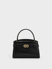 Charles & Ke*th - Aubrielle Croc-Effect Top Handle Bag - Black