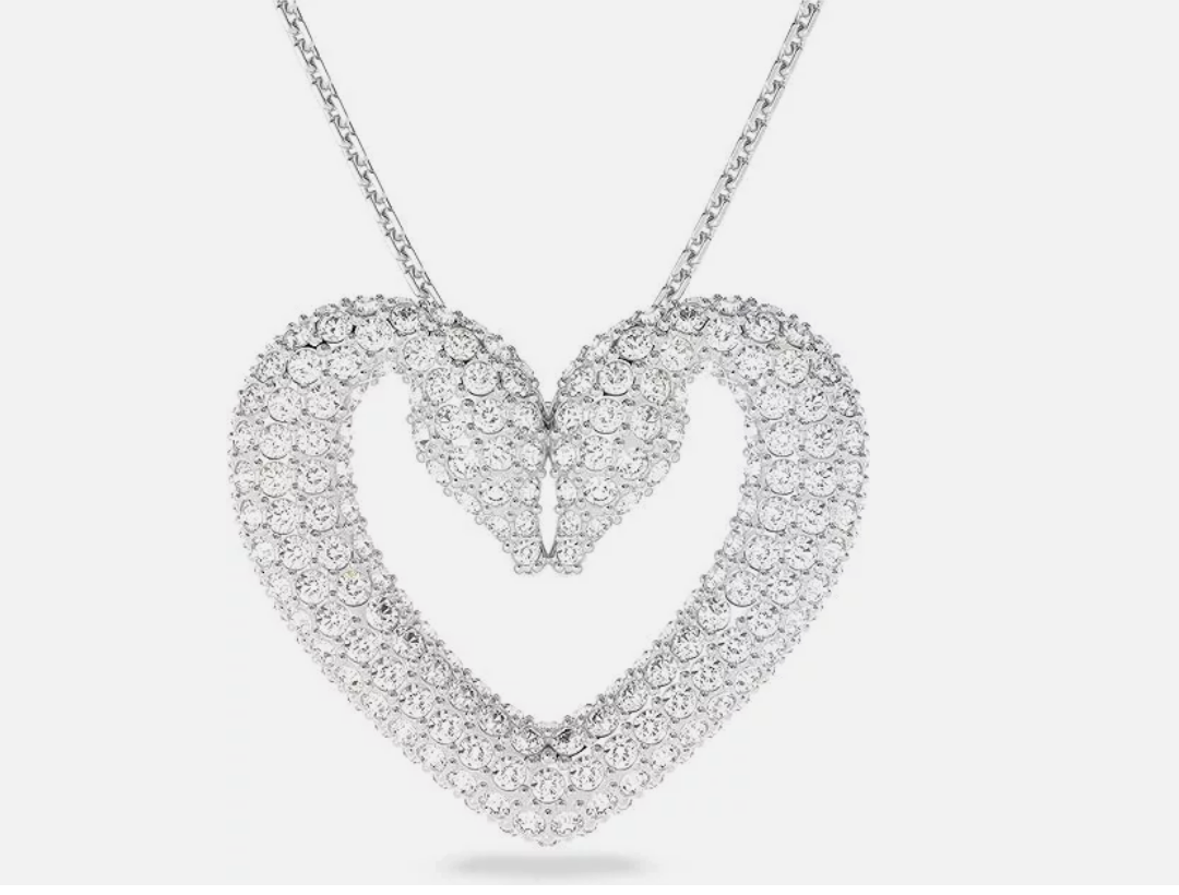 Swar*vski - Una Heart Chain Gooseneck White Rhodeum Plated Neckless 5626176 