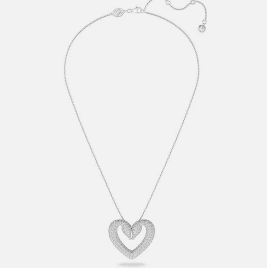 Swar*vski - Una Heart Chain Gooseneck White Rhodium Plated Neckless 5626176