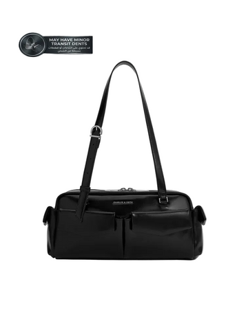 Structured Multi-Pocket Handbag with Silver Hardware – Noir | حقيبة يد متعددة الجيوب بتفاصيل فضية – أسود
