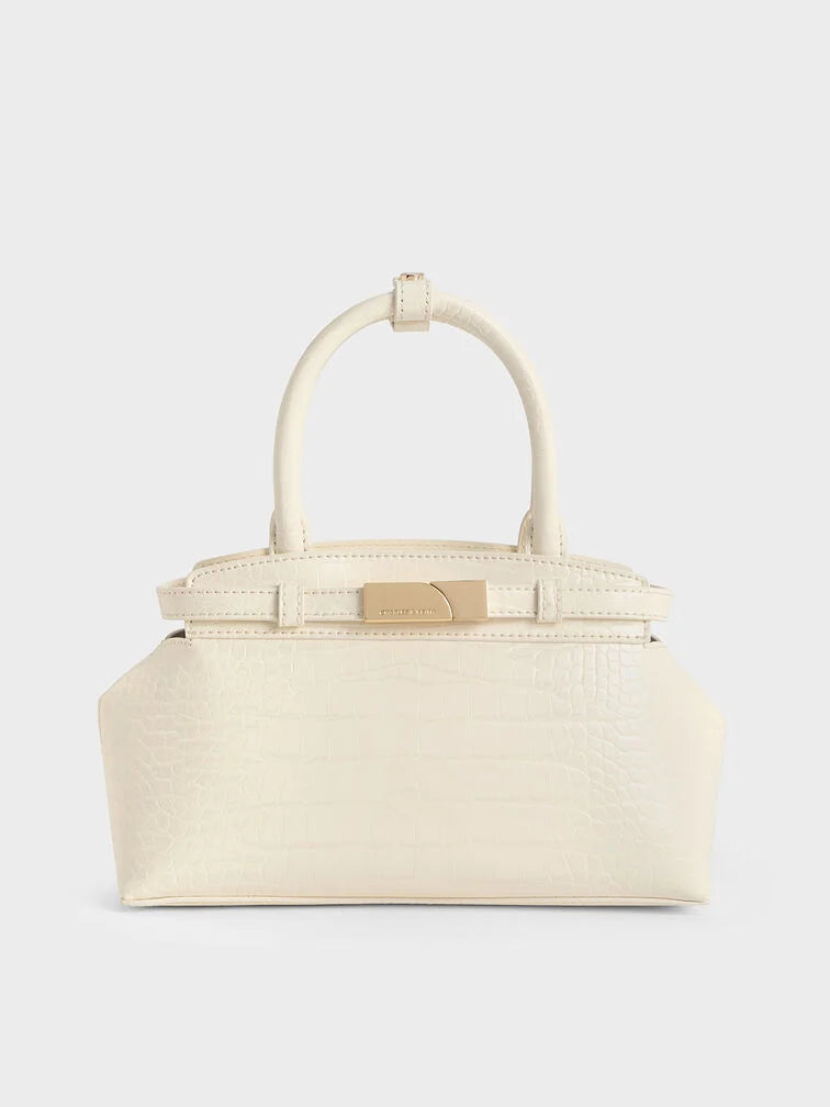 Charles & Ke*th -Aurelia Croc-Effect Metallic-Accent Elongated Tote - Cream-ON SALE