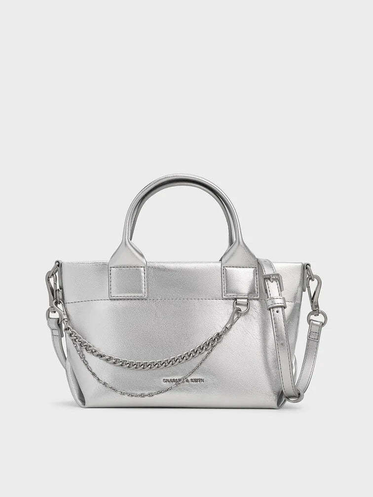 Charles & Ke*th - Atwood Crinkle-Effect Chain-Embellished Tote Bag - Silver