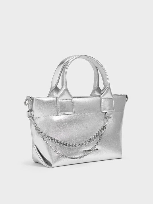 Charles & Ke*th - Atwood Crinkle-Effect Chain-Embellished Tote Bag - Silver