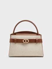 Charles & Ke*th - Aubrielle Canvas Two-Tone Top Handle Bag - Taupe Canvas