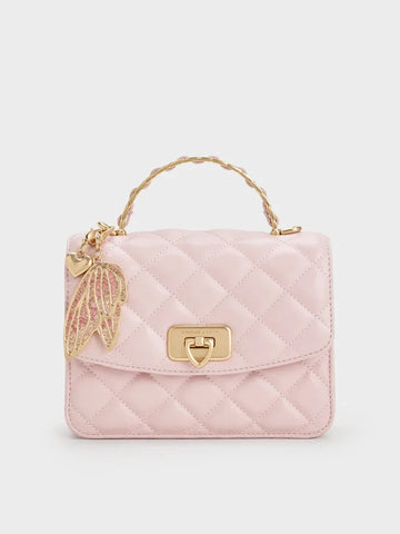 Charles & Ke*th -Cressida Quilted Top Handle Bag With Bag Charms-Gift Box-Cotton Candy Pink