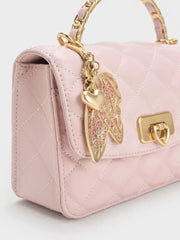 Charles & Ke*th - Cressida Quilted Top Handle Bag With Bag Charms - Gift Box - Cotton Candy Pink