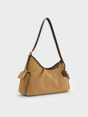 Charles & Ke*th -Khai Recycled Suede Side-Pocket Shoulder Bag - Sahara Sand
