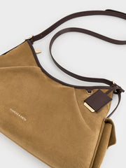 Charles & Ke*th -Khai Recycled Suede Side-Pocket Shoulder Bag - Sahara Sand