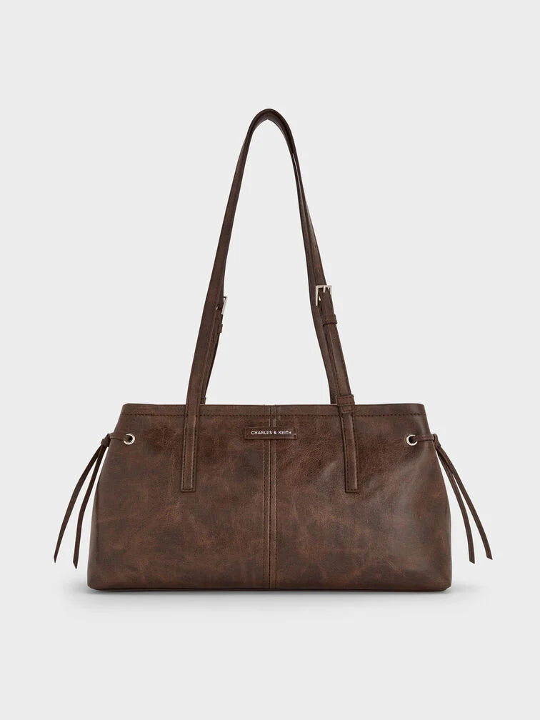 Charles & Ke*th -Noane Elongated-Handle Shoulder Bag - Distressed Coffee