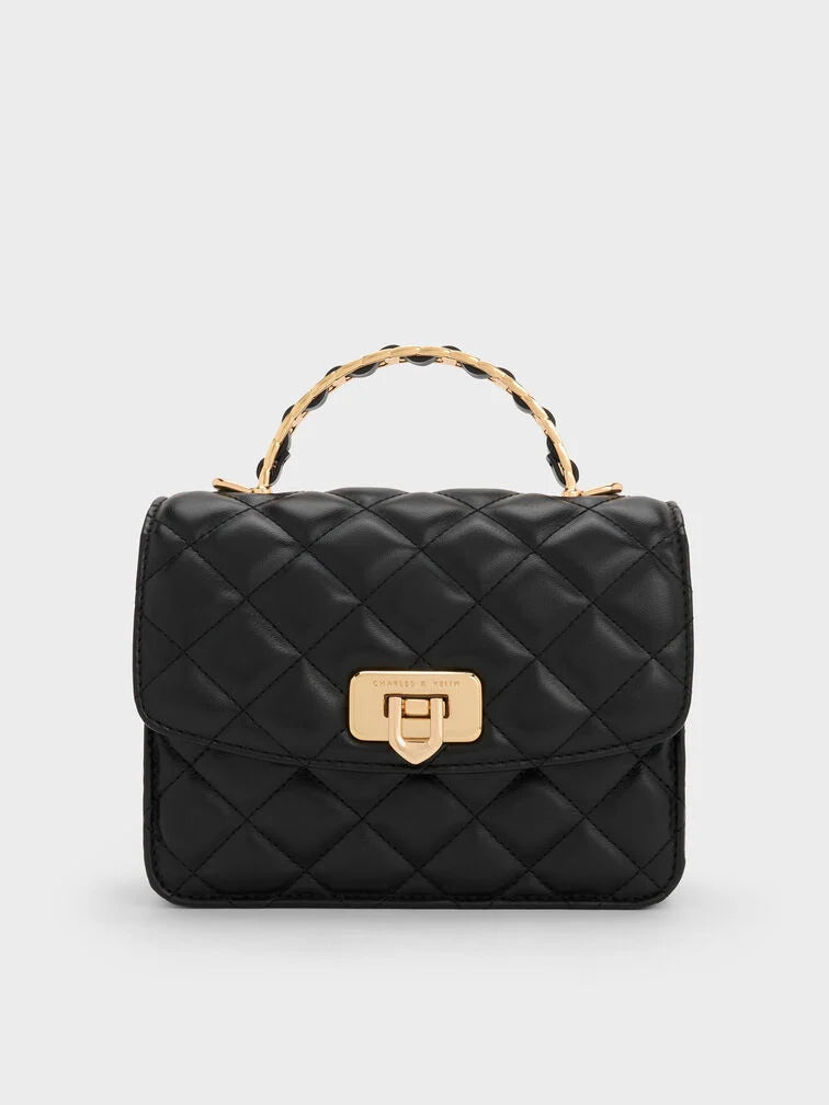 Charles & Ke*th - Cressida Quilted Top Handle Bag - Black