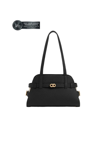 Aubrielle Belted Shoulder Tote Bag - Black | حقيبة كتف وتوت أوبرييل بحزام - أسود