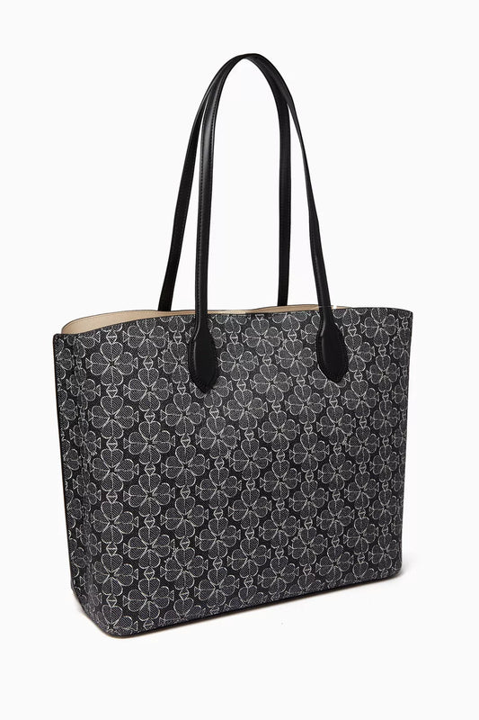 Kate Spad* New York-Large Spade Flower Tote Bag in Coated Canvas-Black