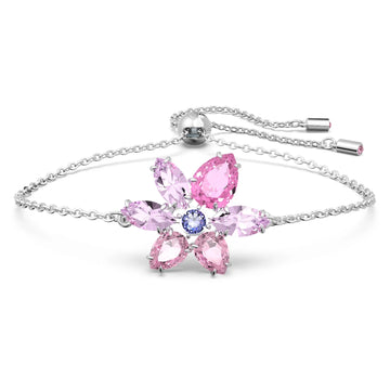 Swar*vski -Swarovski 'Gema' Rhodium Plated Pink Crystal Flower Bracelet- 5658396