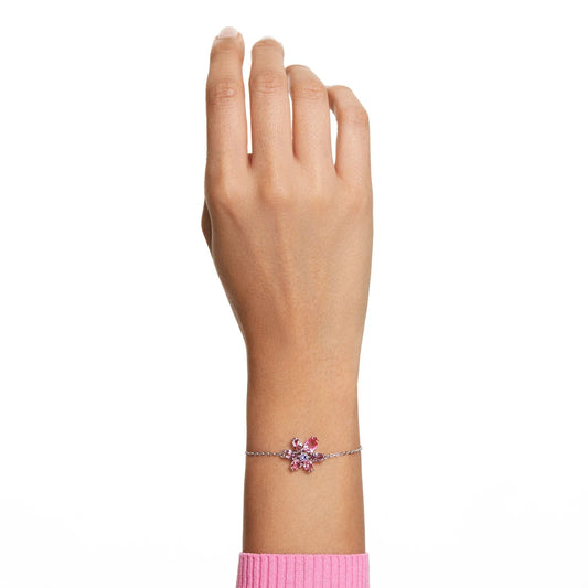 Swar*vski -Gema Rhodium Plated Pink Crystal Flower Bracelet- 5658396