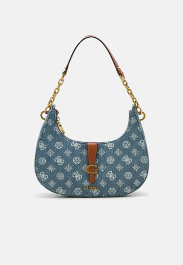 Gues* - Kuba top zip shoulder bag- Handbag - Denim Logo