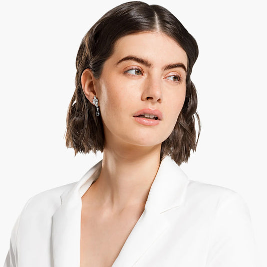 Swar*vski -Crystal Tennis Deluxe Cluster Mixed Pierced Earrings, White, Rhodium Plated-5562086