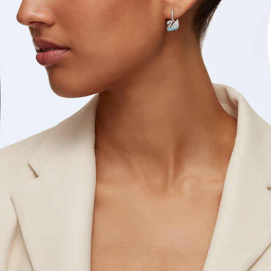 Swar*vski - Iconic Swan Pierced Earrings, Blue, Rhodium Plated 5512577