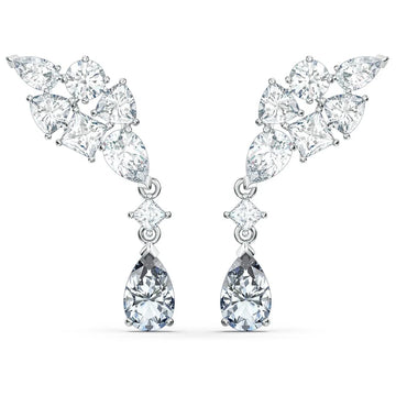 Swar*vski -Crystal Tennis Deluxe Cluster Mixed Pierced Earrings, White, Rhodium Plated-5562086