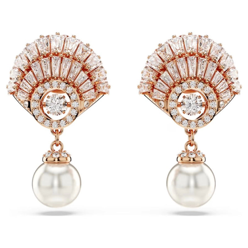 Swar*vski -Idyllia drop earrings Crystal pearl, Shell, White, Rose gold-tone plated-5689196