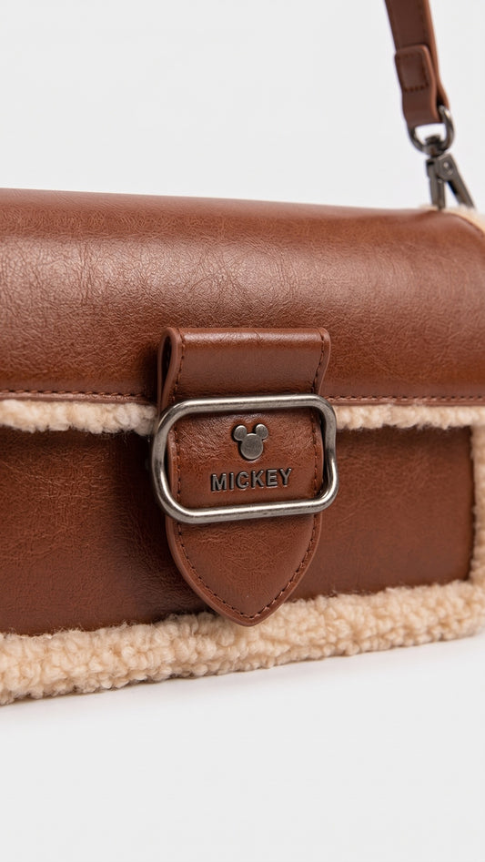 Disney* - Mickey Mouse Faux Shearling Trim Shoulder Bag – Cognac Brown-ON SALE