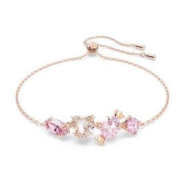 Swar*vski -Swarovski 'Gema' Rhodium Plated Pink Crystal Flower Bracelet- 5658396