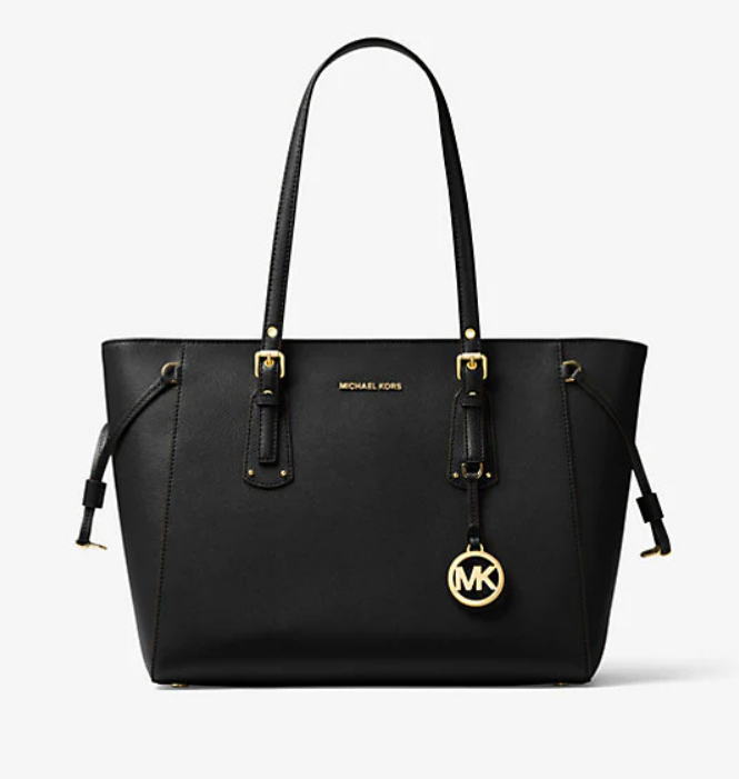 MICHA*L KORS - Voyager Medium Crossgrain Leather Tote Bag - Black