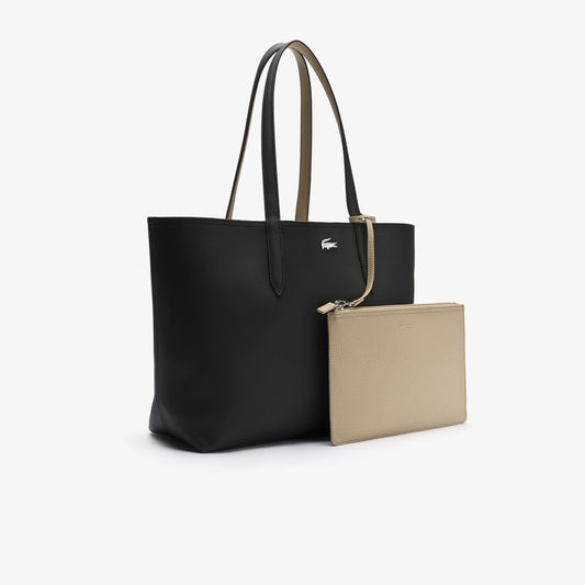 LACOST* -Anna Reversible Tote With Pouch-Black/Beige • A91