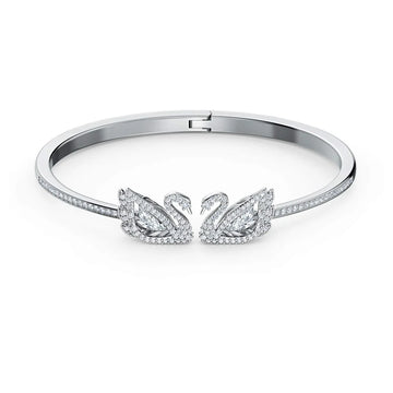 Swar*vski - Crystal Dancing Swan Bangle, White, Rhodium Plated -5520713