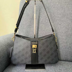 GUES* - Ginevra Logo Elite Shoulder Handbag-BLACK LOGO