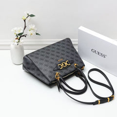 GUES*-Malva Girlfriend Black Satchel Bag - BLACK LOGO
