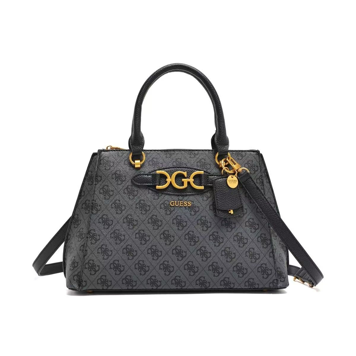 GUES*-Malva Girlfriend Black Satchel Bag - BLACK LOGO