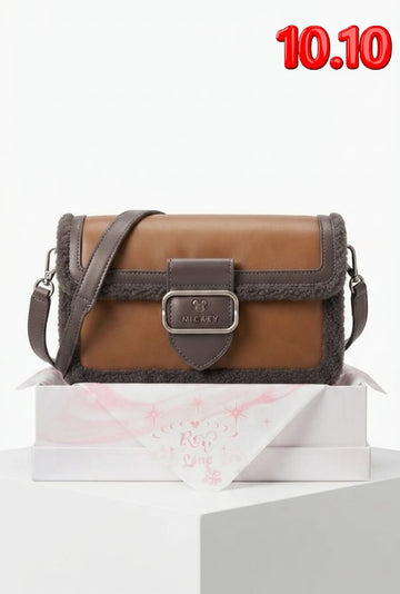 Disney* - Mickey Mouse Faux Shearling Trim Shoulder Bag –  Brown-ON SALE