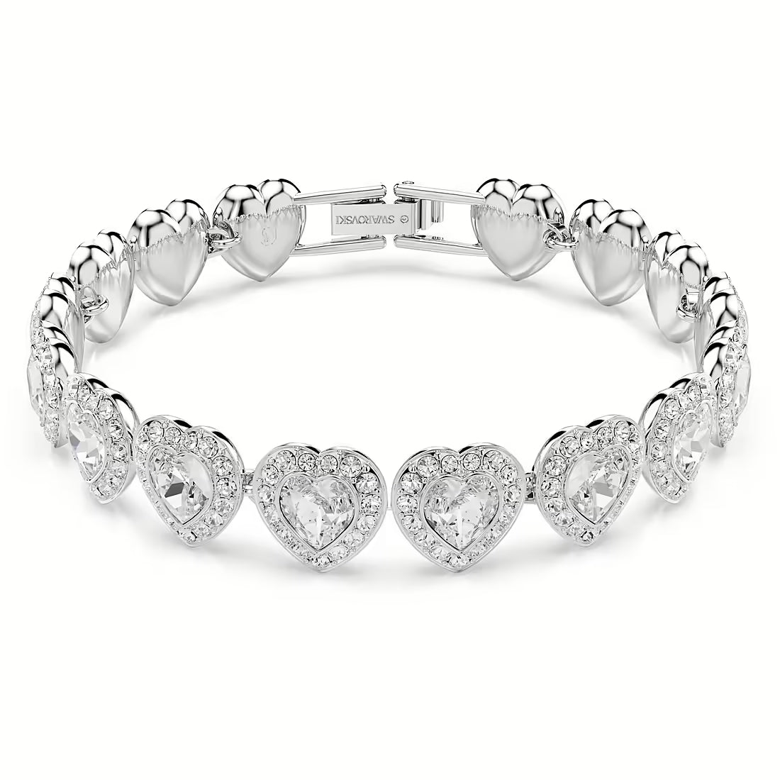 سوار*فسكي - سوار تنس - قطع متنوعة، قلب، أبيض، مطلي بالروديوم - 5720860 